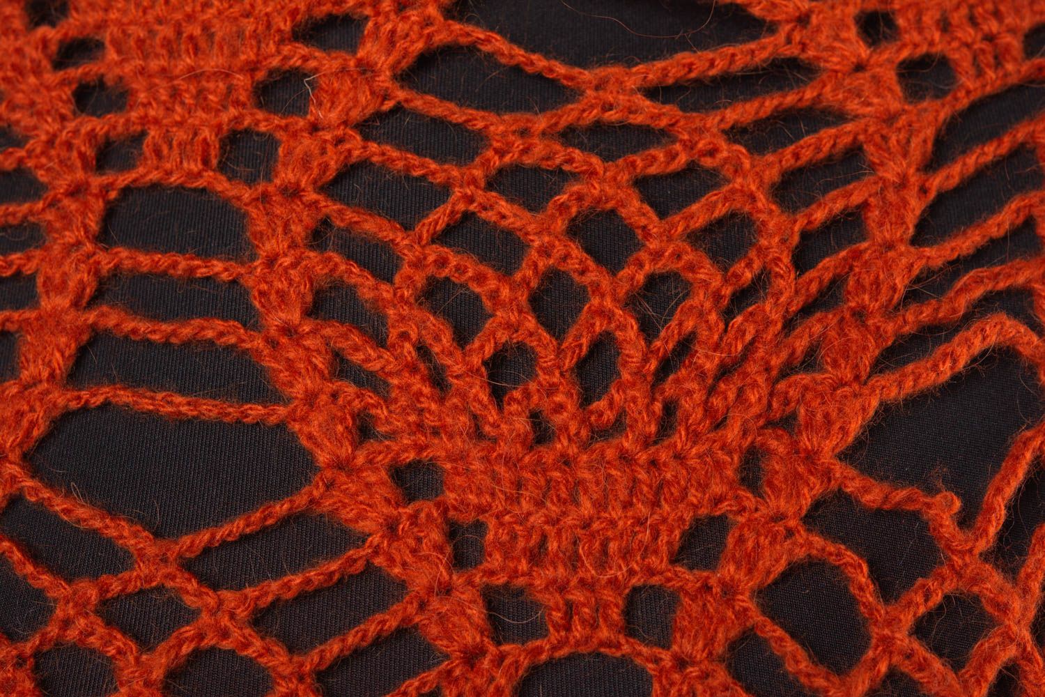 Handmade warm lace women's shawl knitted of wool of bright orange color photo 4