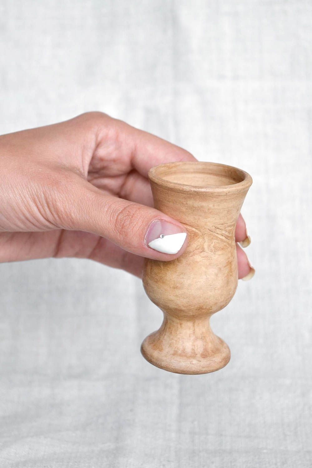 White clay handmade wine 3 oz goblet on stand with Greek-style pattern photo 2