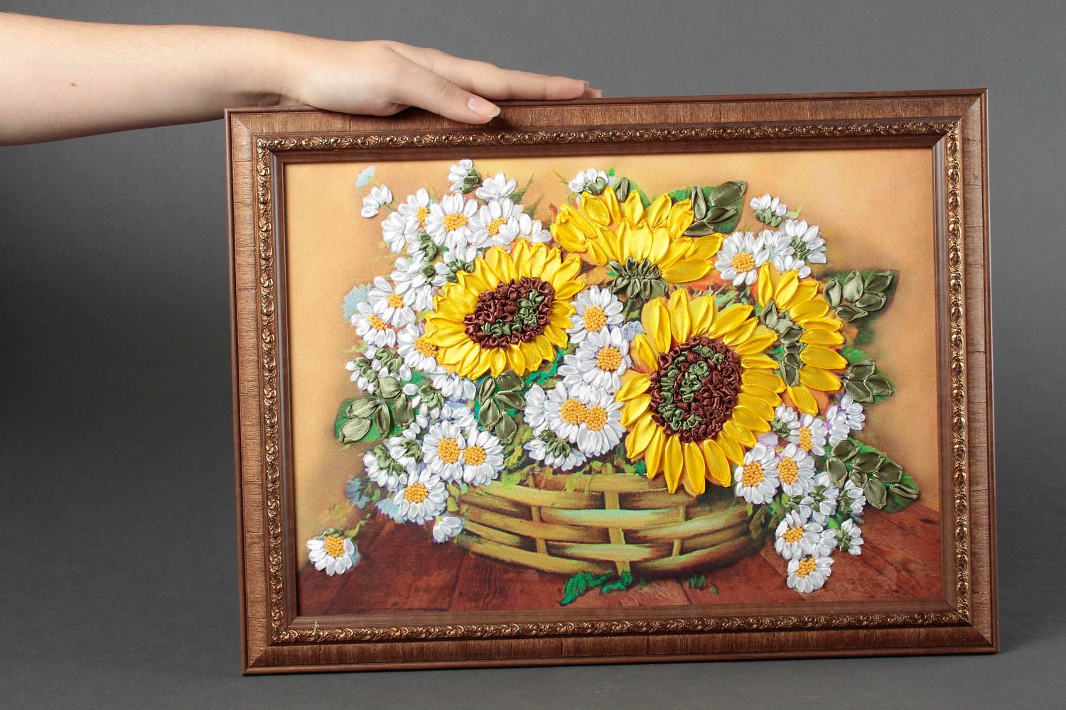 Blumen Bild handgefertigt Gemälde modern gesticktes Bild Deko Idee ausgefallen foto 1