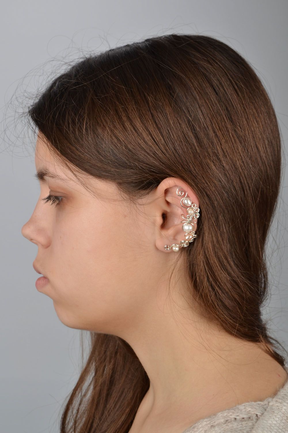 Boucle d'oreille ear cuff wire wrapping avec perles naturelles photo 1