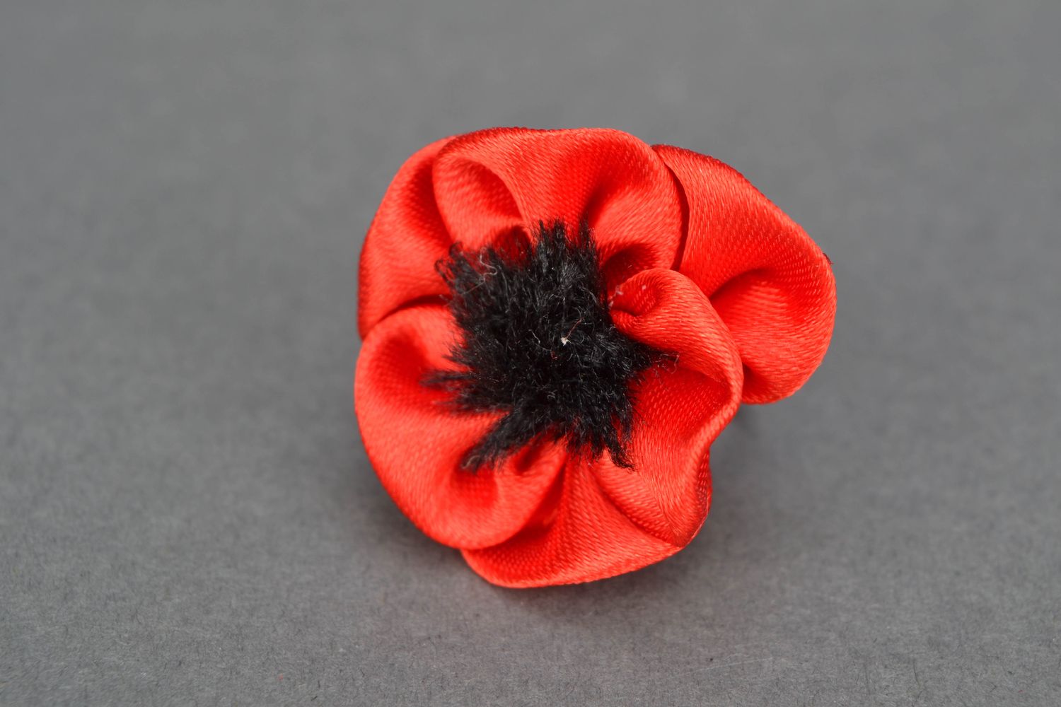 Metal ring with fabric flower Poppy photo 4