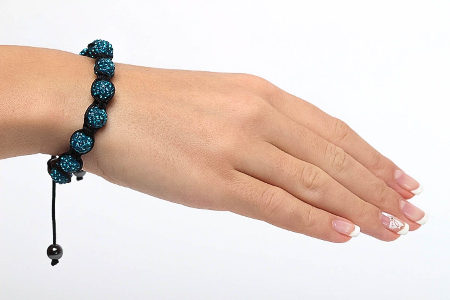 Браслет ручной работы плетеный браслет синий женский браслет из шнура и бусин фото 5