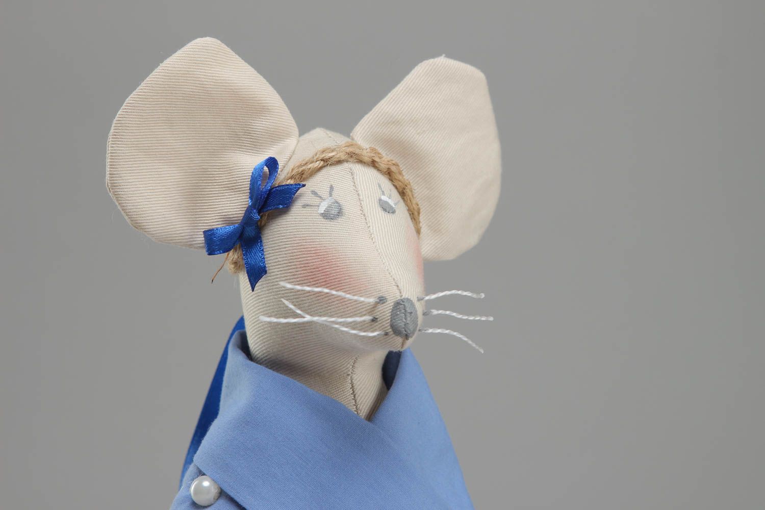 Fabric soft toy Mouse in Blue photo 2