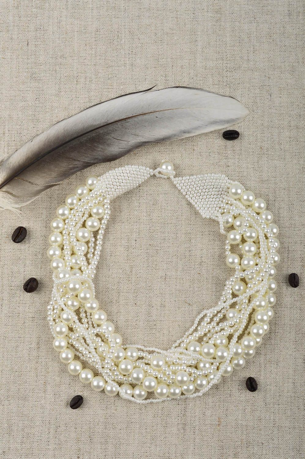 Collier blanc Bijou fait main perles d'imitation multirang Accessoire femme photo 1