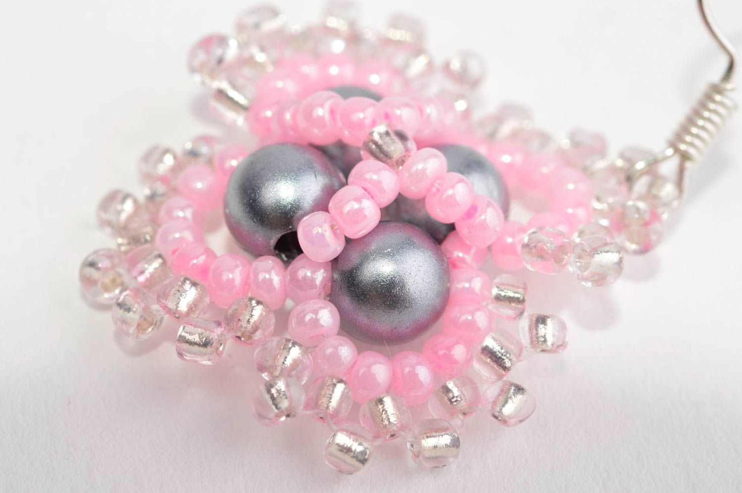 Handmade designer beaded earrings unusual stylish earrings pink cute jewelry photo 5
