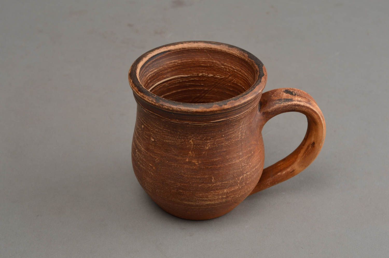 7 oz ceramic brown clay coffee drinking cup with handle and rustic pattern photo 3