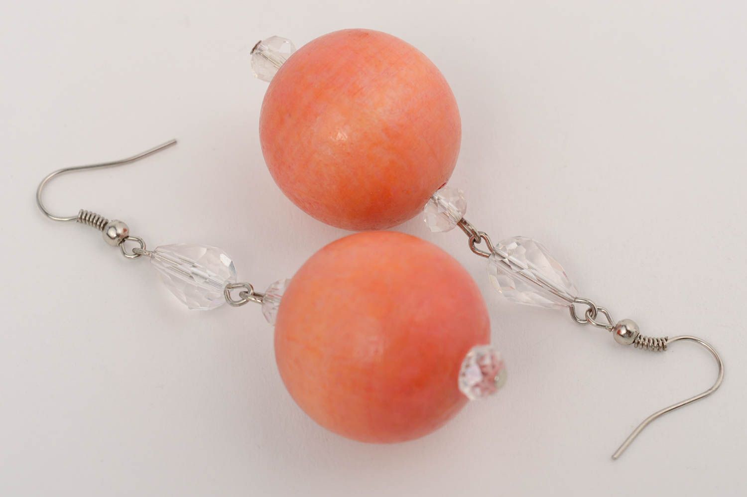 Gehänge Ohrringe aus Holz Kugeln mit Kristall Perlen klein schön handgefertigt foto 5