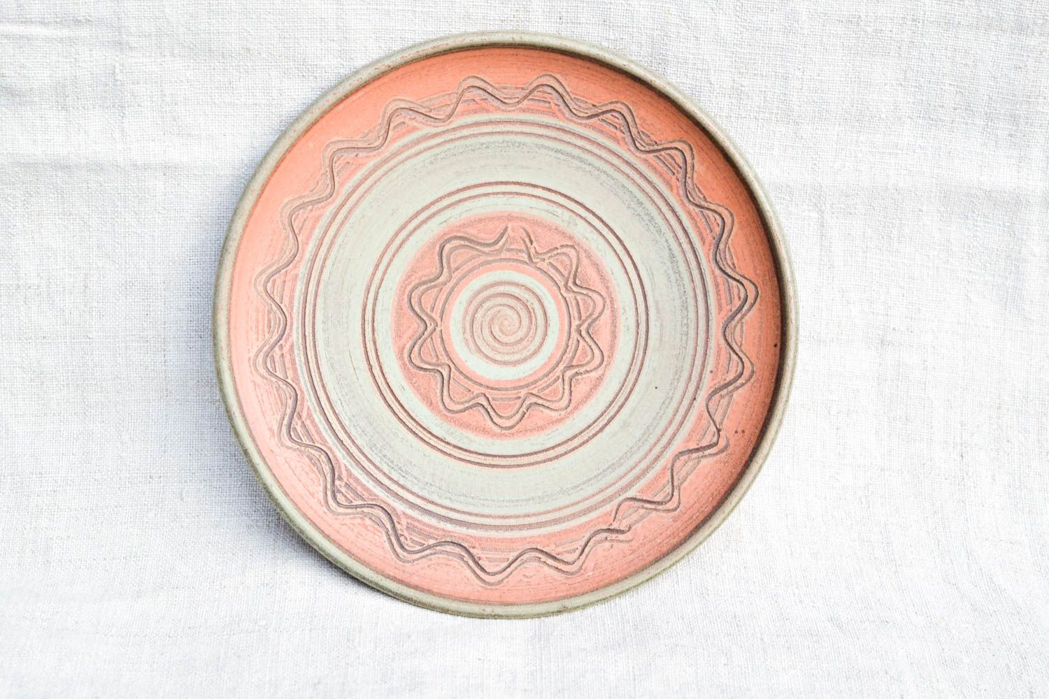 Handmade clay plate stylish ceramic kitchenware painted unusual home decor photo 3