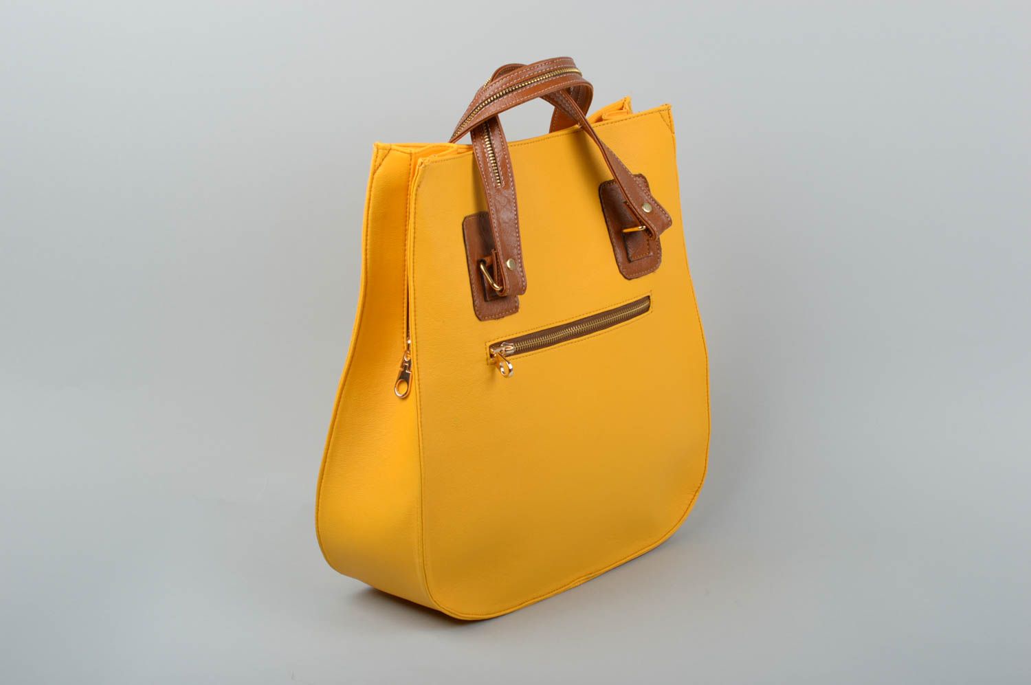 Shoulder bag handmade leather large ladys bag casual style yellow nice gift photo 2