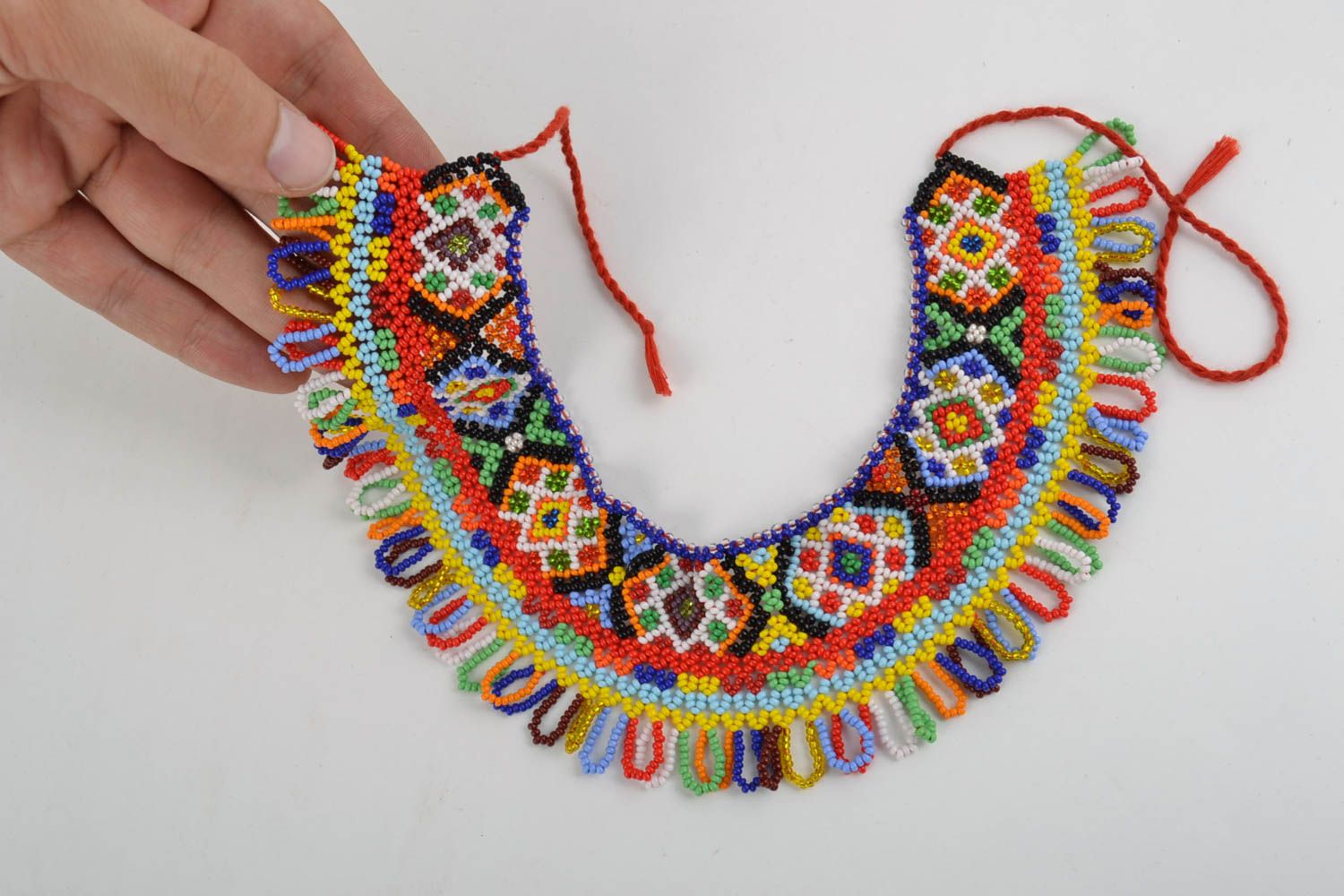 Handmade bright beautiful colorful designer necklace made of Czech beads photo 5