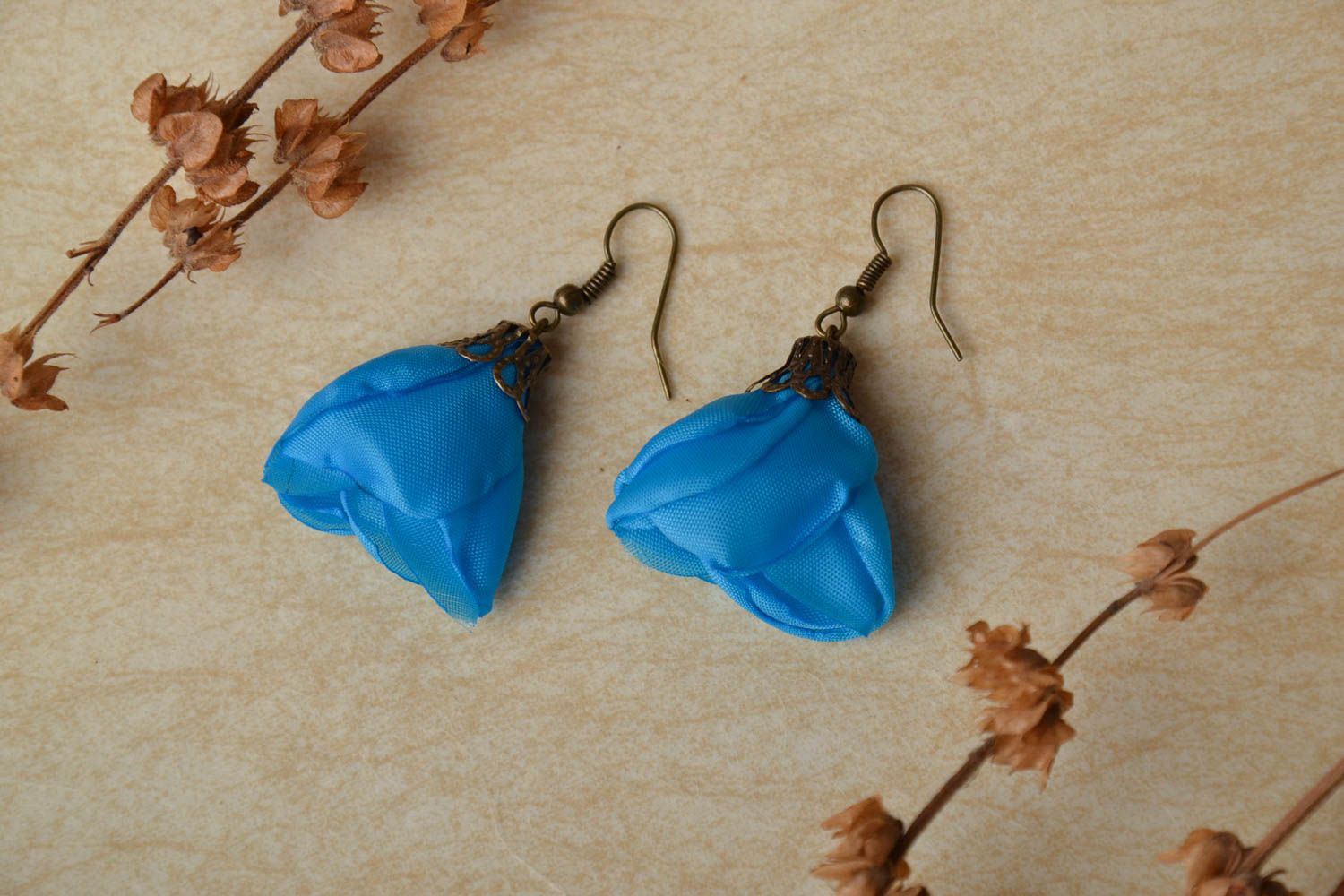 Unusual blue floral earrings photo 1