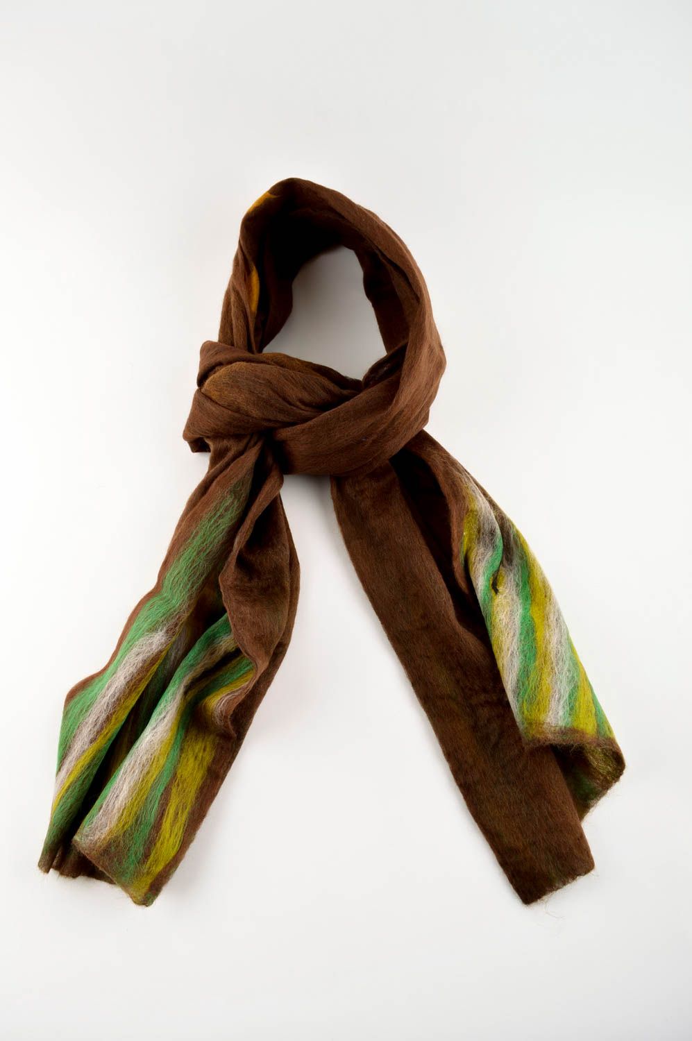 Handmadet gefilzter Schal Frauen Accessoire brauner Schal warmer Schal gestreift foto 4