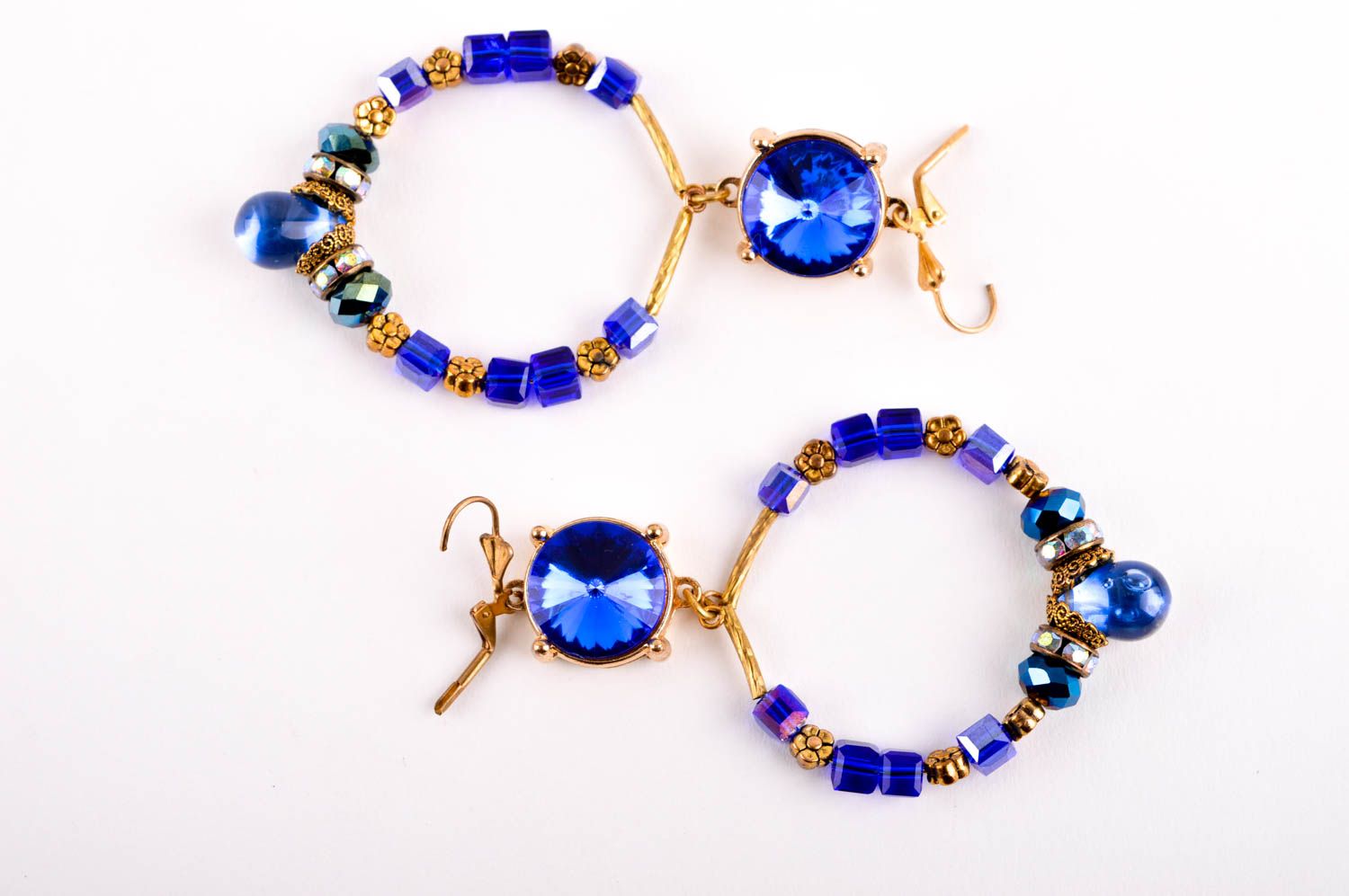 Серьги ручной работы модные серьги из кристаллов и страз длинные сережки синие фото 5