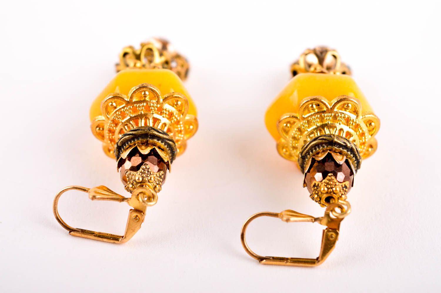 Boucles d'oreilles quartz Bijou fait main longues jaune Accessoire femme design photo 4