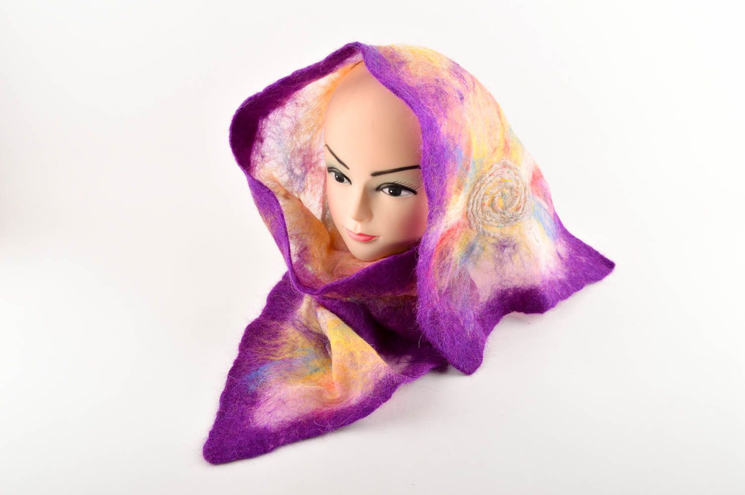 Шарф из шерсти женский шарф ручной работы шерстяной шарф необычный фиолетовый фото 2