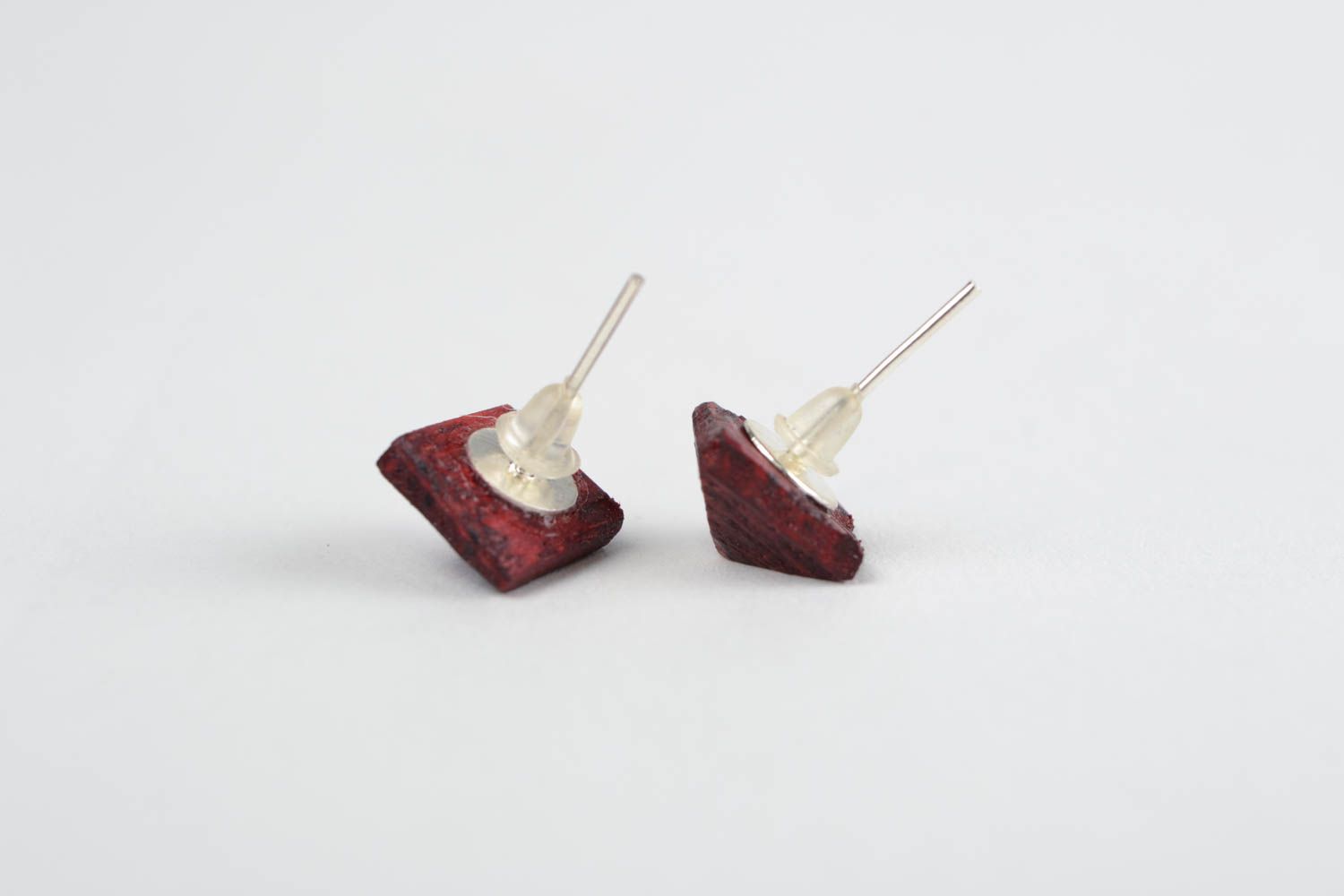 Handmade laconic small stylish painted wooden stud earrings for women photo 5