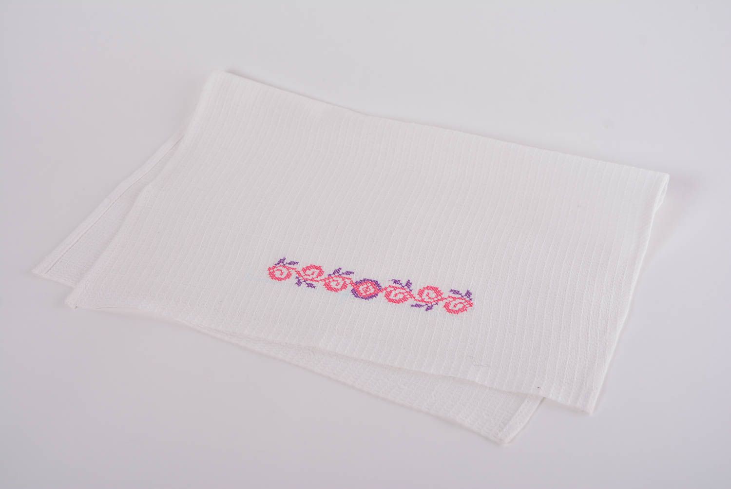 Handmade designer white natural cotton cloth table napkin with embroidery photo 3