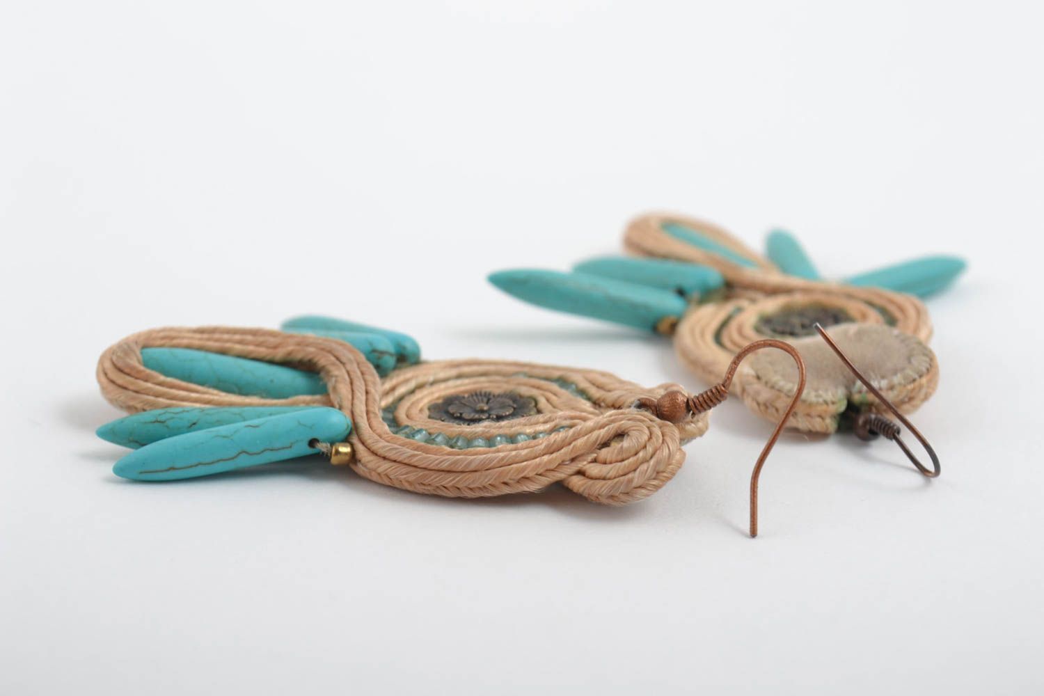 Handmade Soutache Ohrringe Designer Schmuck Accessoires für Frauen beige blau foto 4
