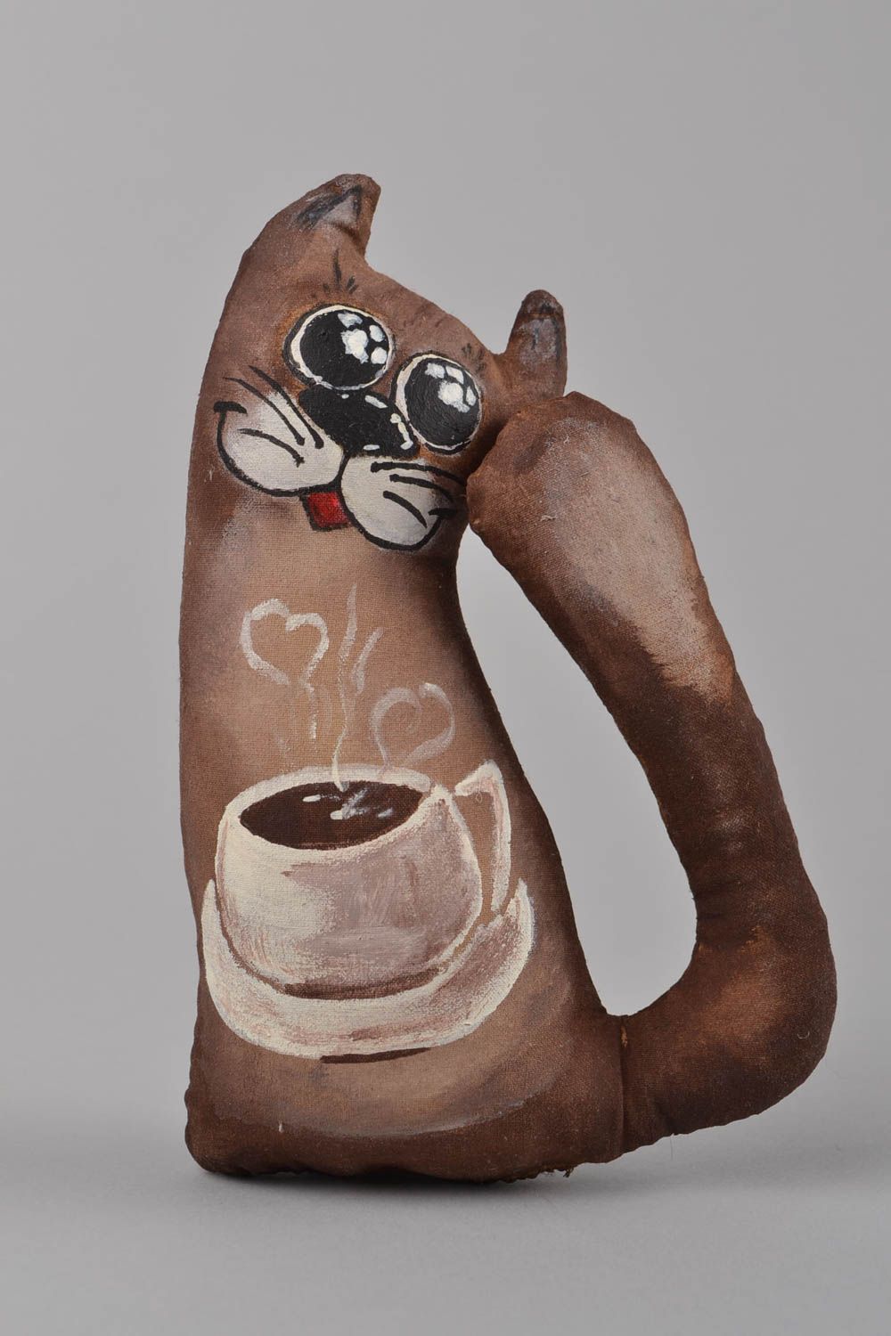 Beautiful handmade unusual painted fabric soft toy flavored with coffee photo 1
