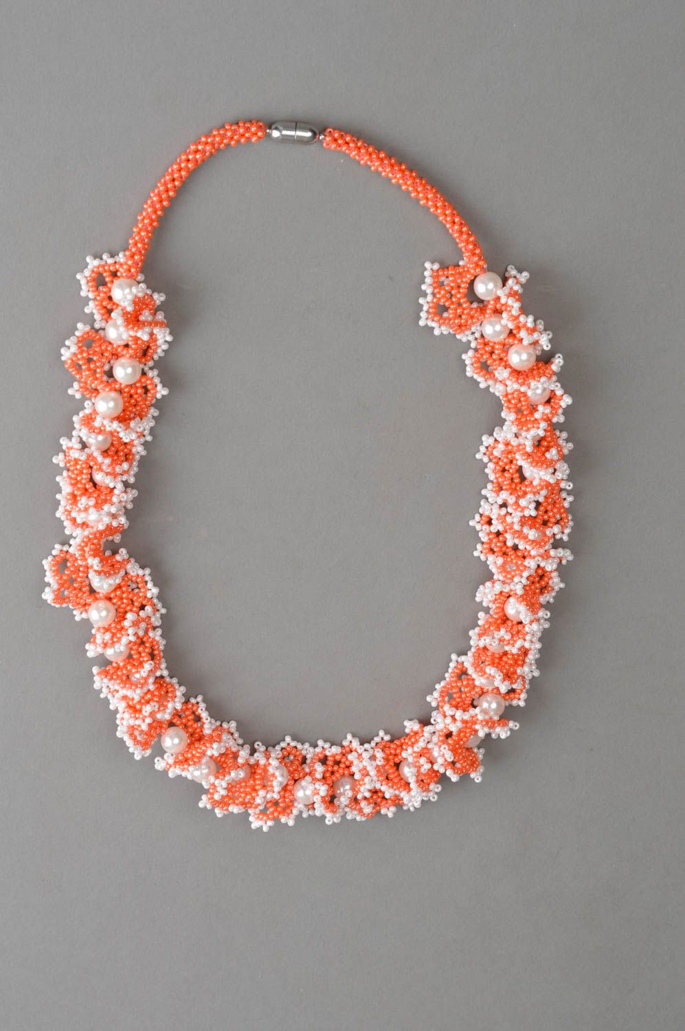 Ожерелье из бисера ручной работы авторское красивое стильное женское Кораллы фото 3