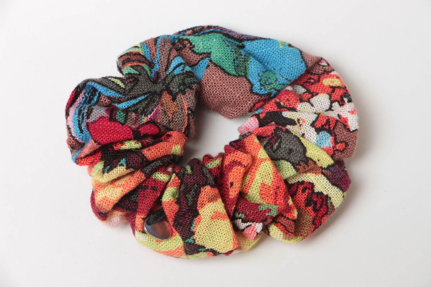 Резинка для волос ручной работы разноцветная красивая текстильная женская  фото 2