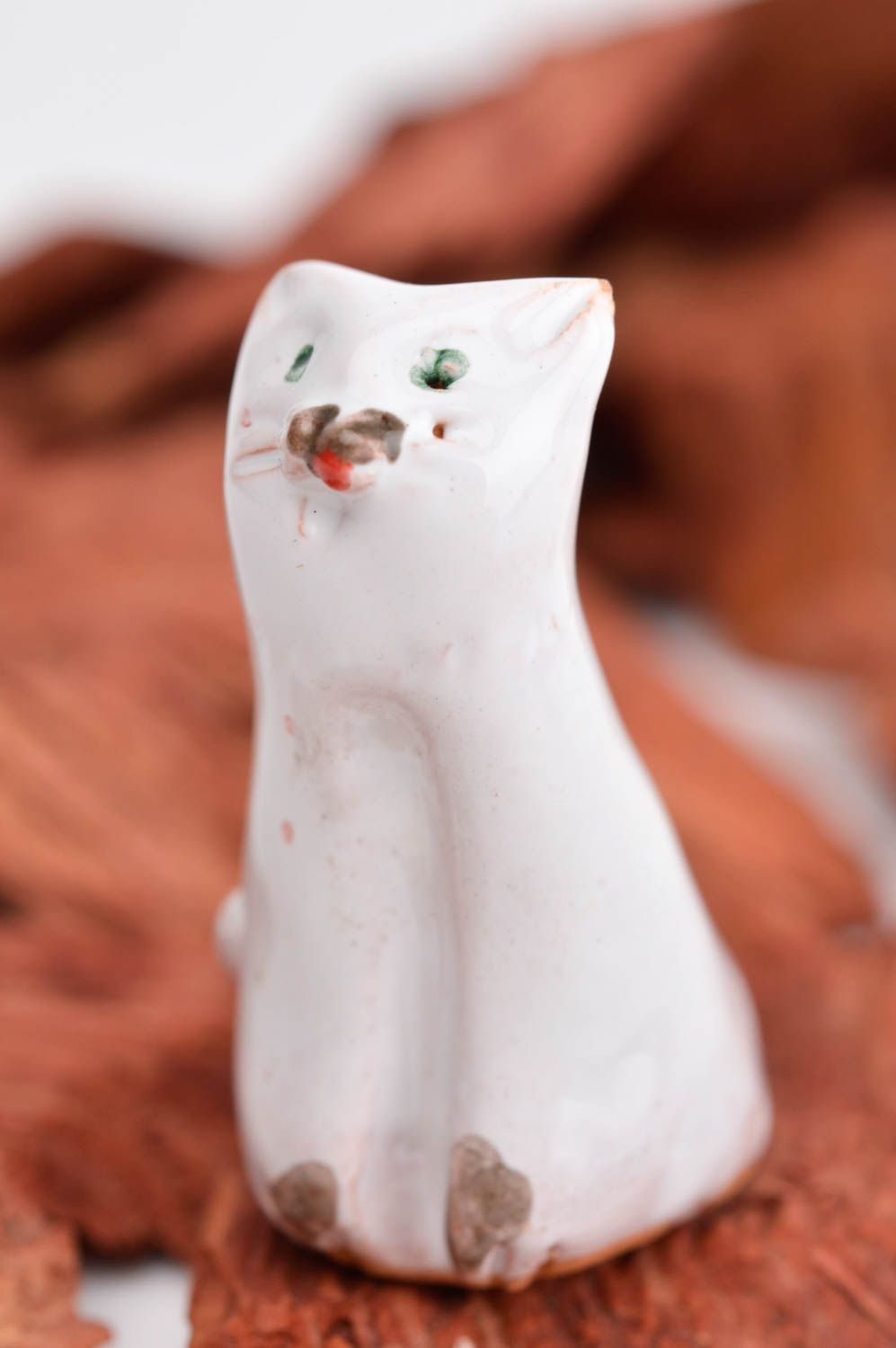 Figurine chat fait main Statuette miniature blanche en argile Déco maison photo 7