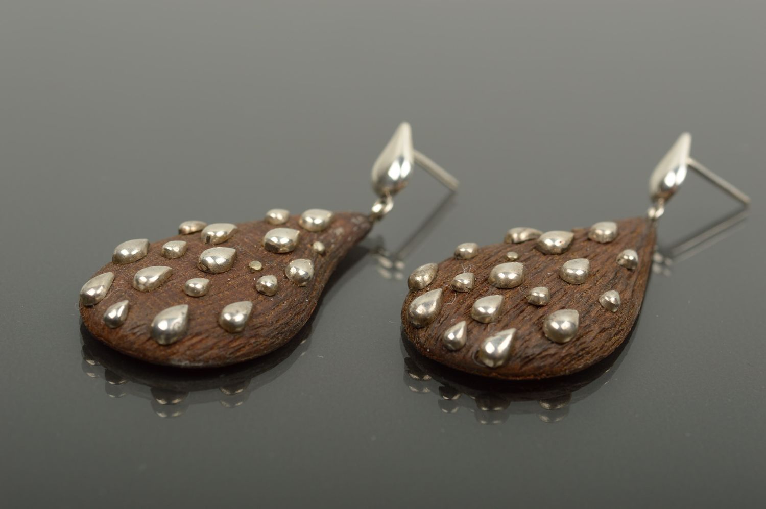 Модные серьги украшение ручной работы деревянное украшение серьги с металлом фото 1