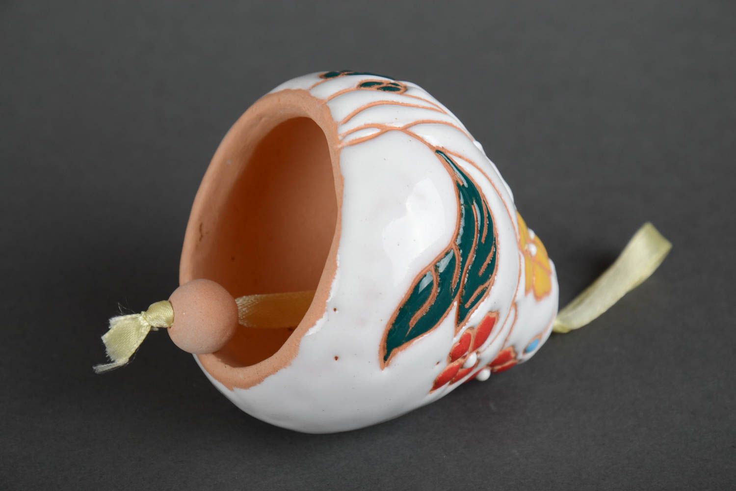 Beautiful handmade designer ceramic bell painted with floral ornament photo 3
