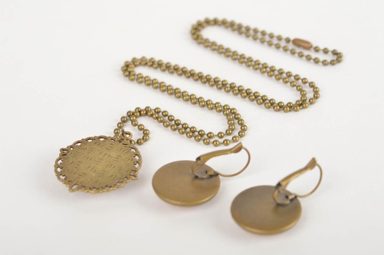 Set of handmade jewelry metal earrings designer pendant present for friend photo 5