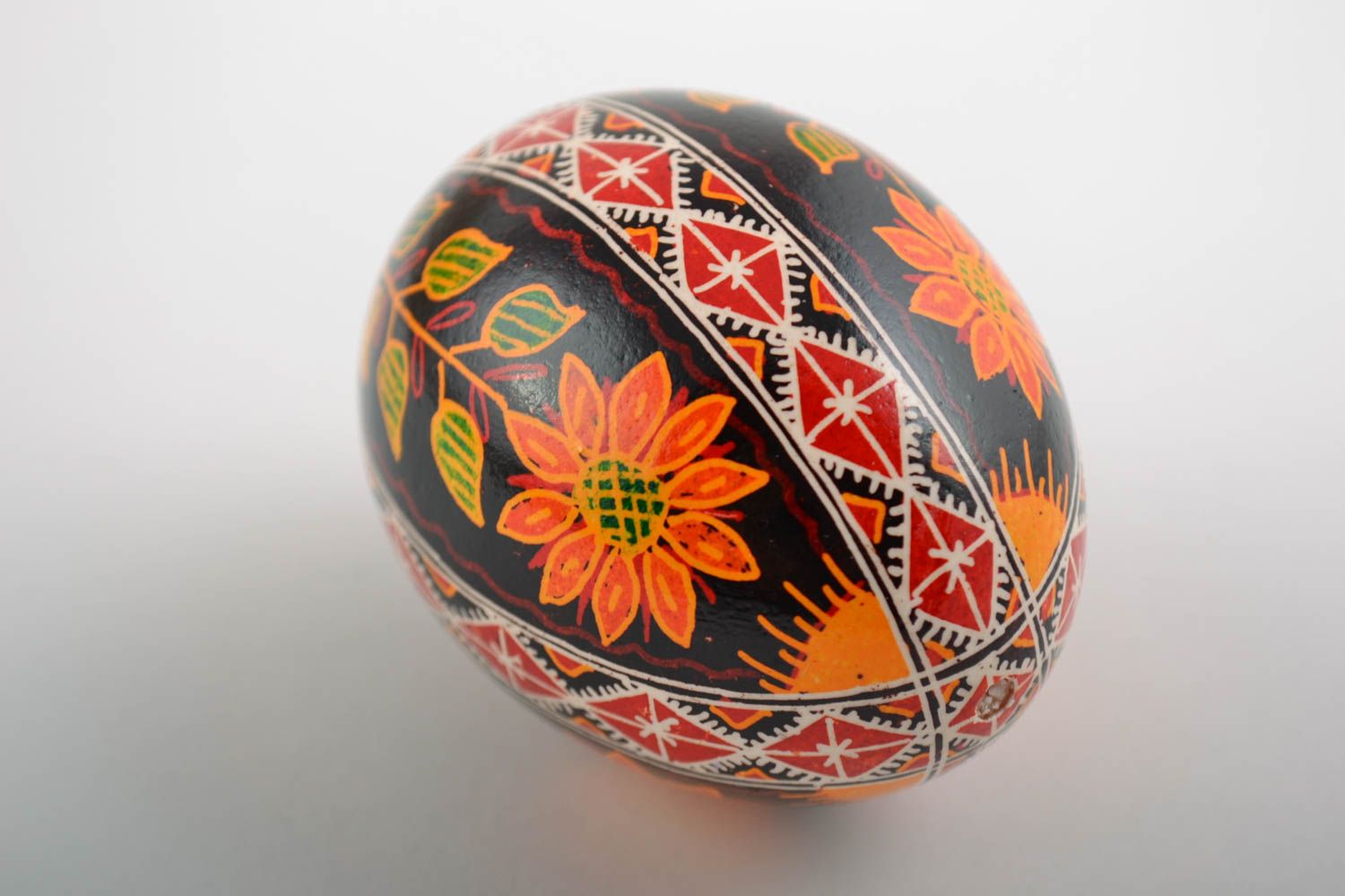 Easter egg painted with acrylics chicken pysanka handmade with flower pattern photo 3