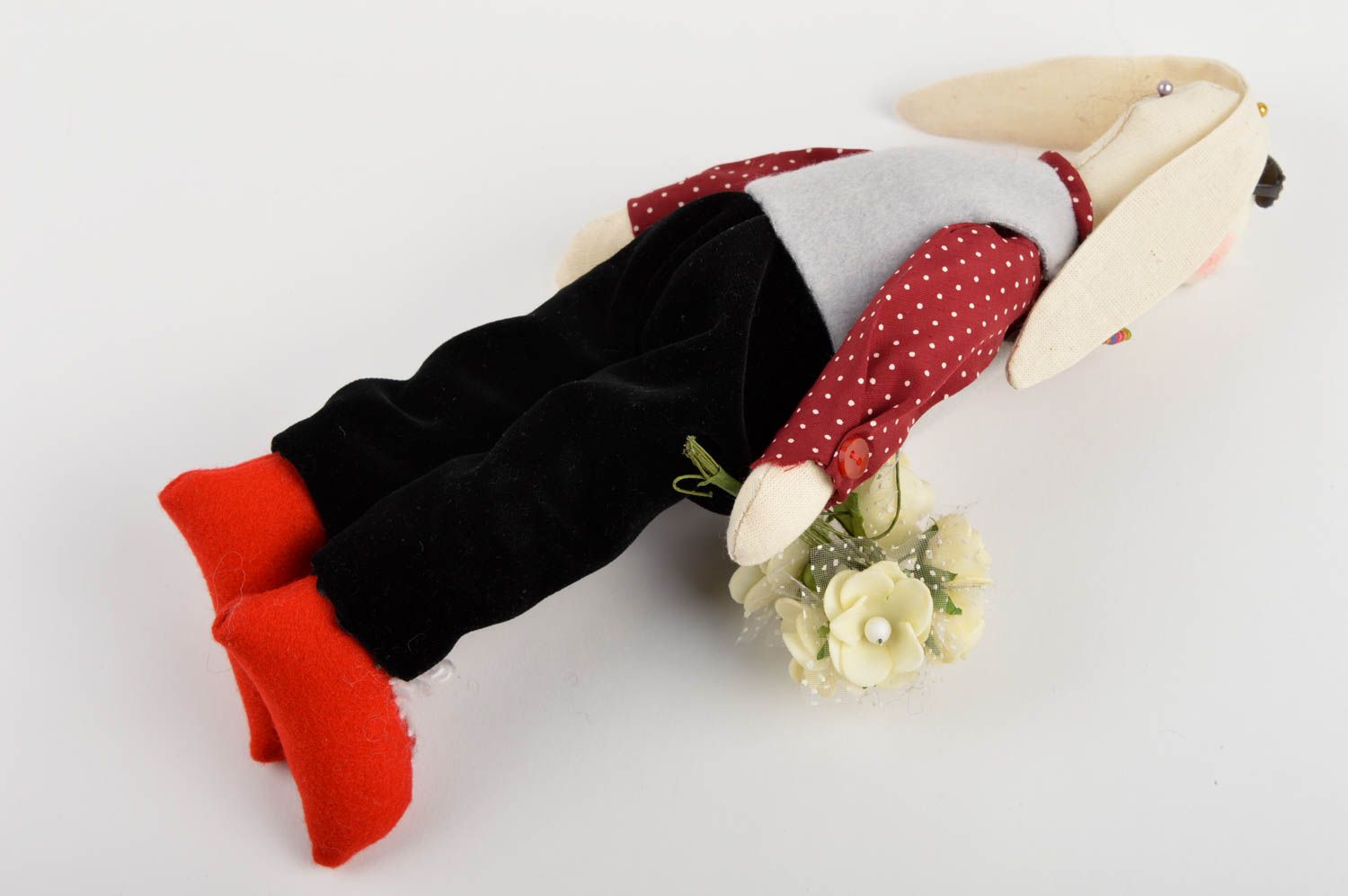 Jouet lapin avec bouquet Peluche faite main textile Décoration d'intérieur photo 5