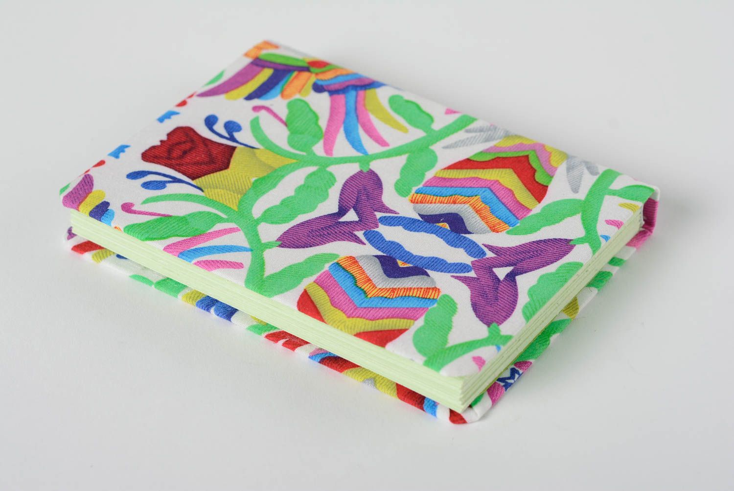 Handmade designer decorative notebook with bright ornamented soft fabric cover  photo 4
