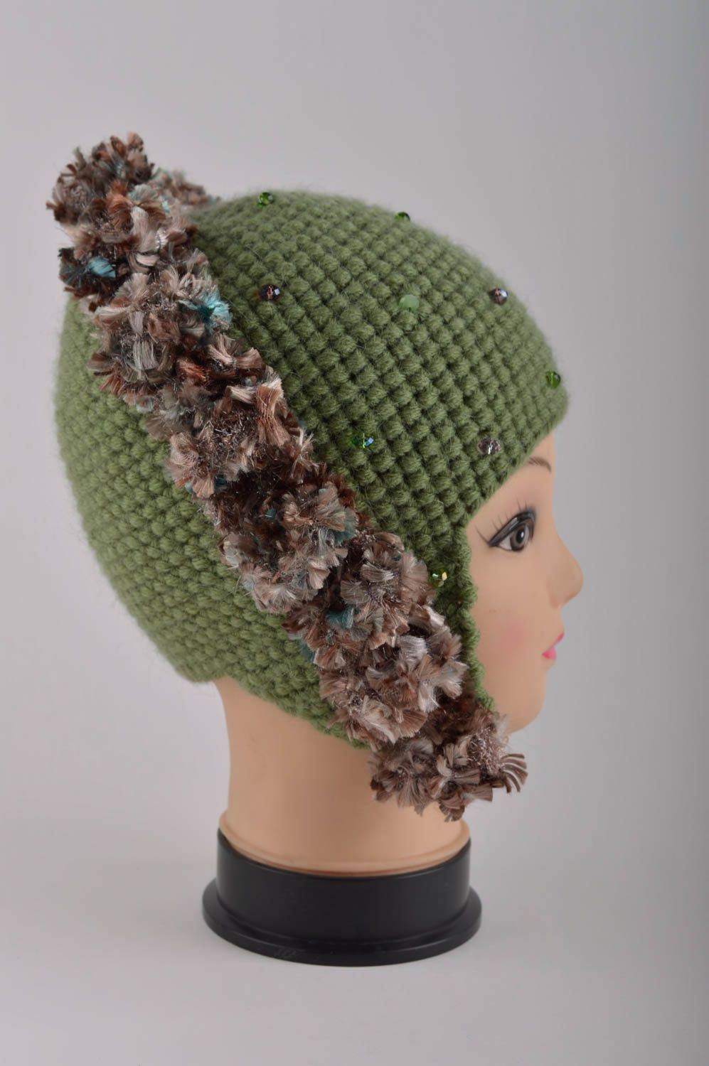 Chapeau cache oreille fait main Bonnet tricoté d'hiver Vêtement pour femme photo 4