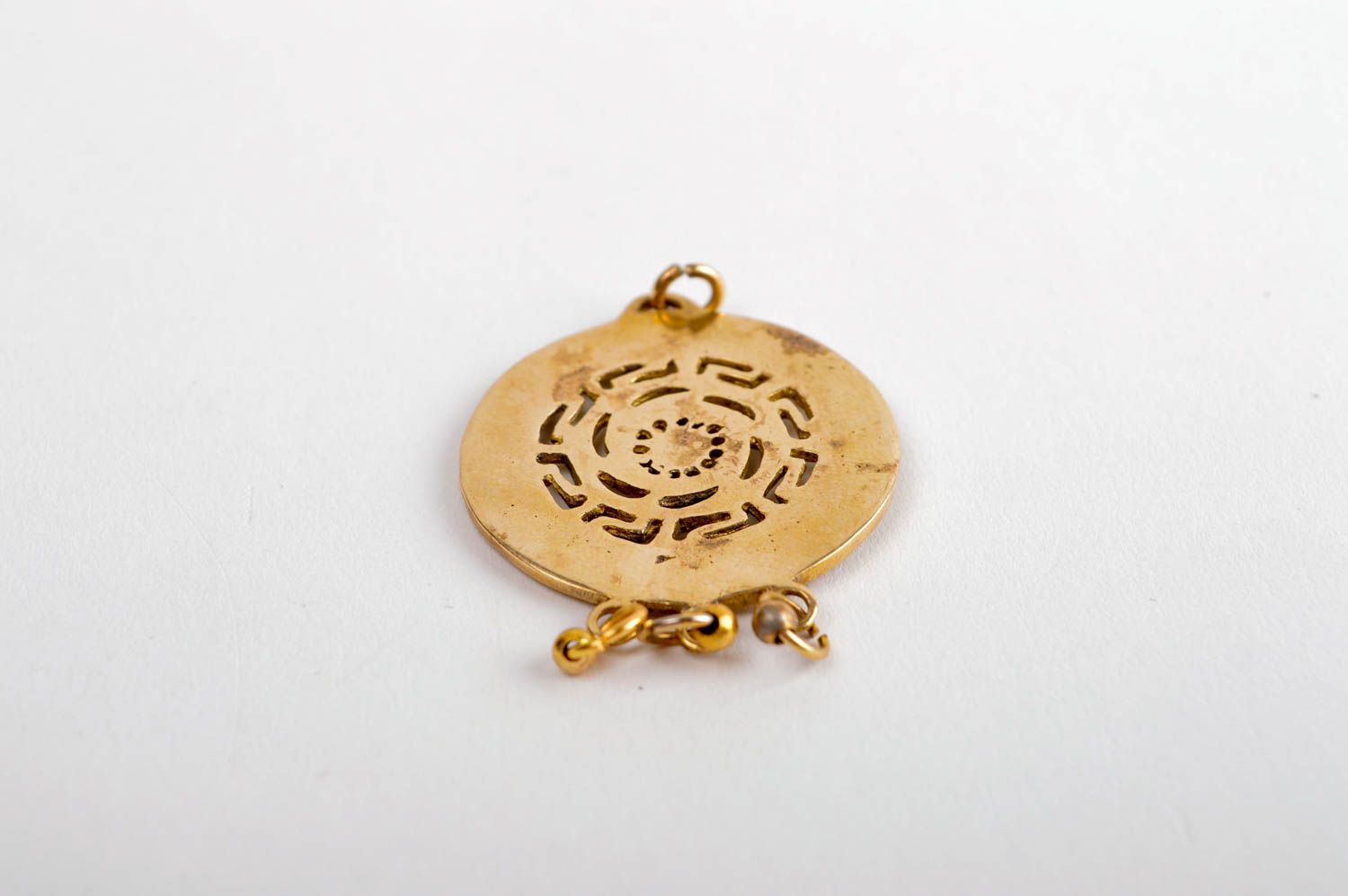 Handmade round pendant unusual brass pendant stylish designer accessory photo 4