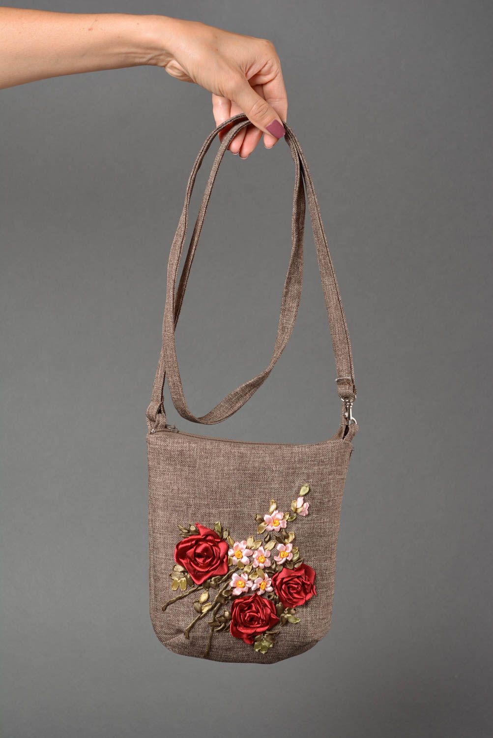 Brown handmade bag stylish textile bag women accessories bag with long handle photo 4