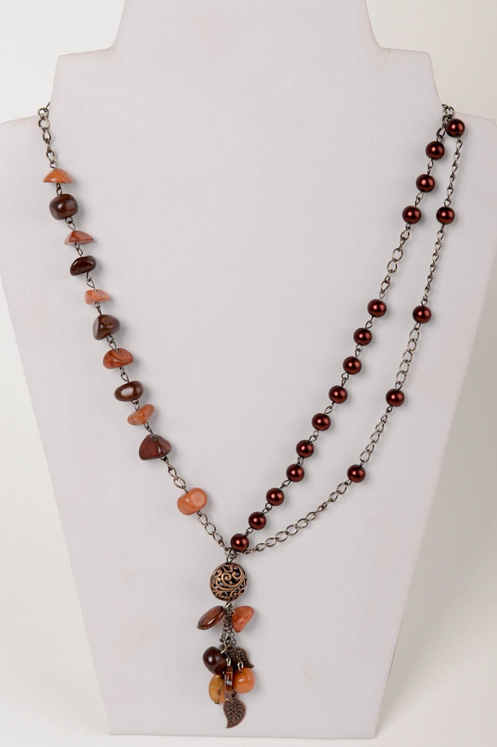 Beautiful necklace with natural stones handmade designer long accessory photo 1