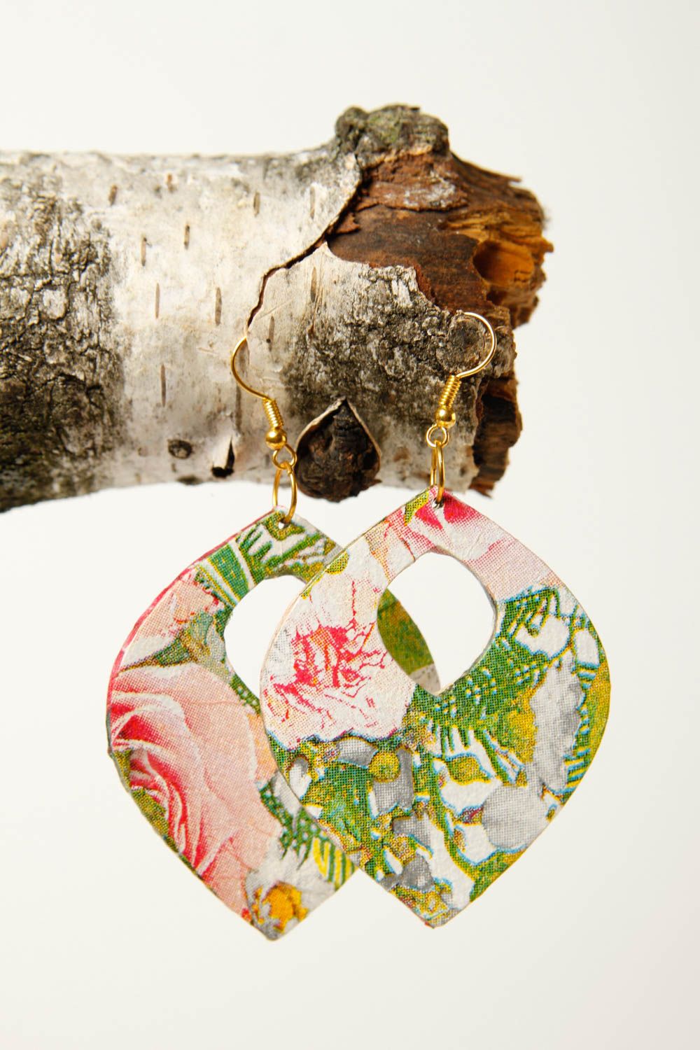 Pendientes de madera hechos a mano regalo original accesorio para mujer florales foto 1