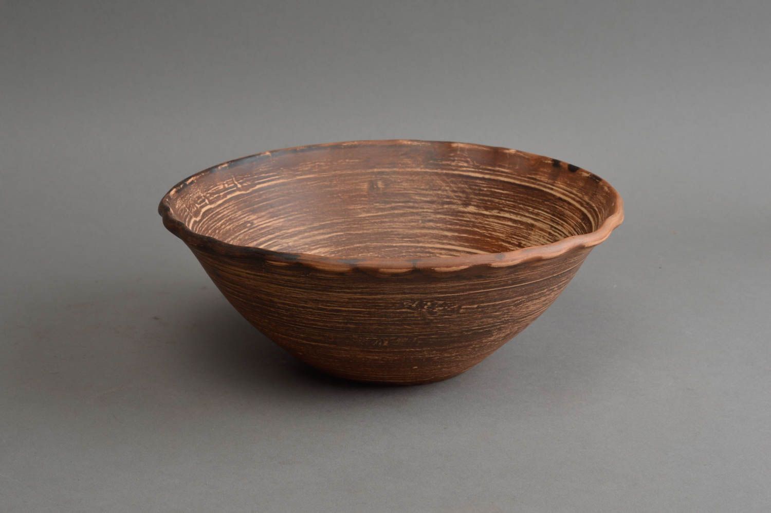Bol en argile fait main design original saladier brun vaisselle poterie  photo 2