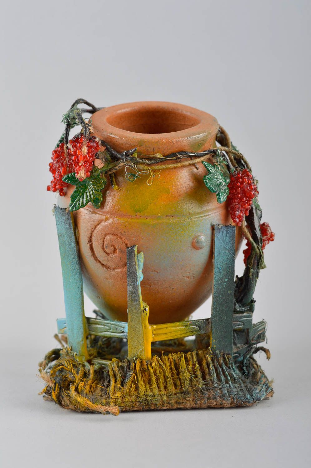 Глиняный кувшин ручной работы емкость для питья стакан для вина с росписью фото 2
