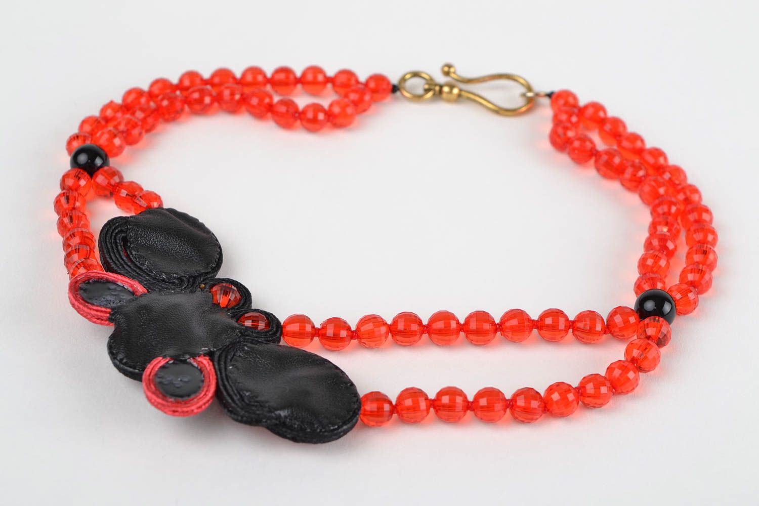 Handmade designer soutache necklace with plastic beads photo 5