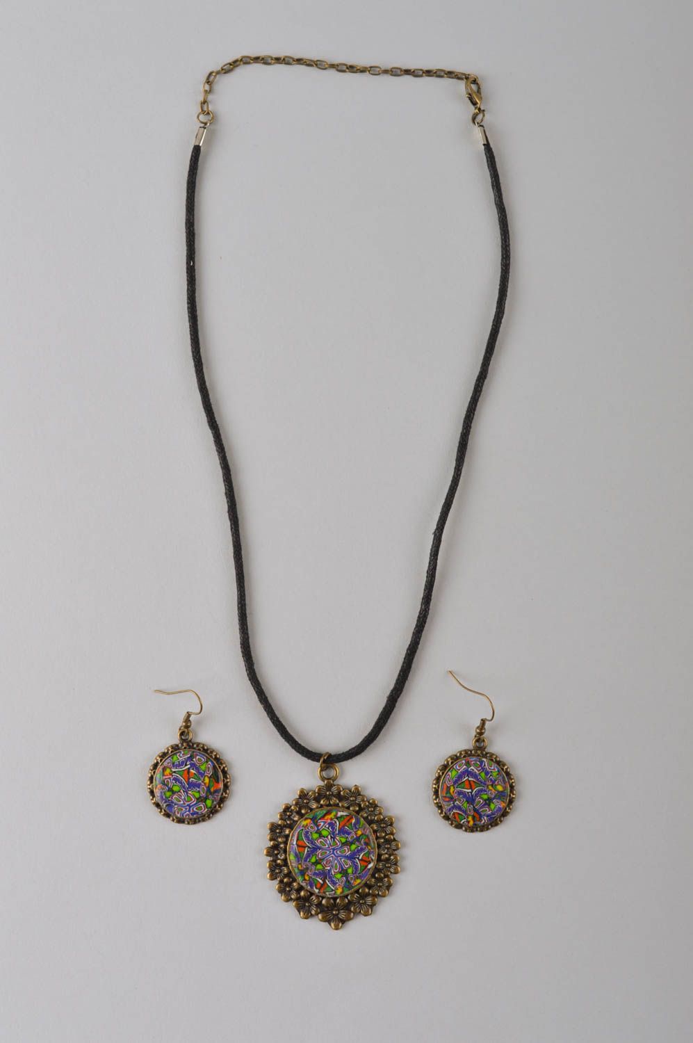 Handmade pendant and earrings elite jewelry set stylish cute accessories photo 2