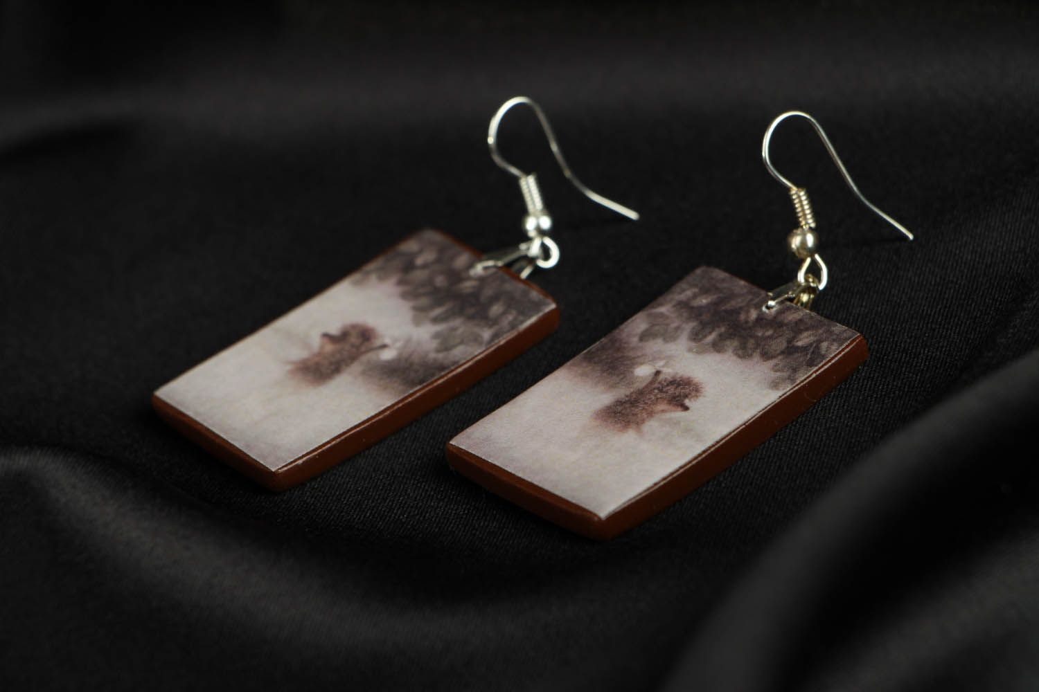 Polymer clay earrings Hedgehog in the Fog photo 2