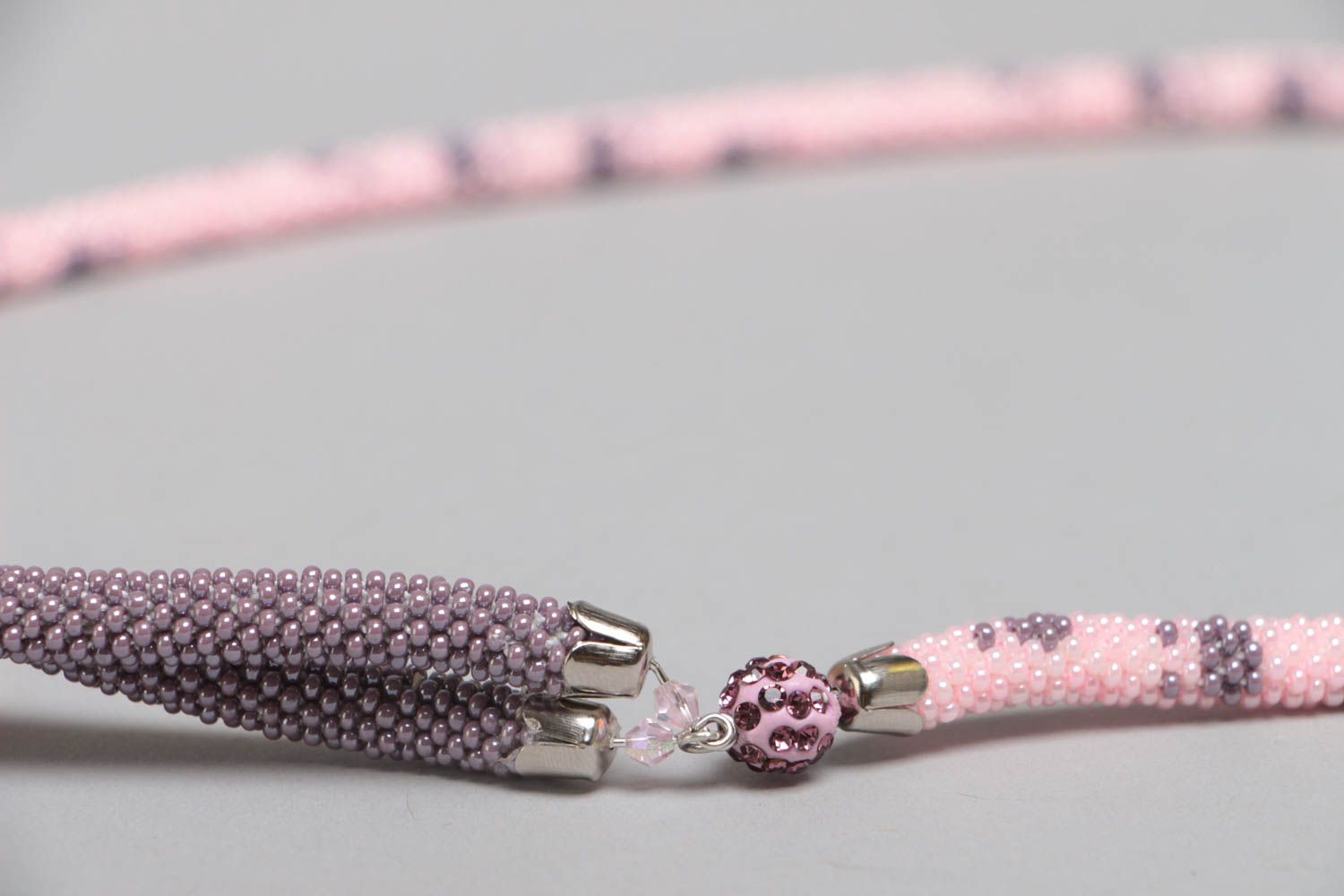 Collier spirale en perles de rocaille tchèques fait main original rose violet photo 4