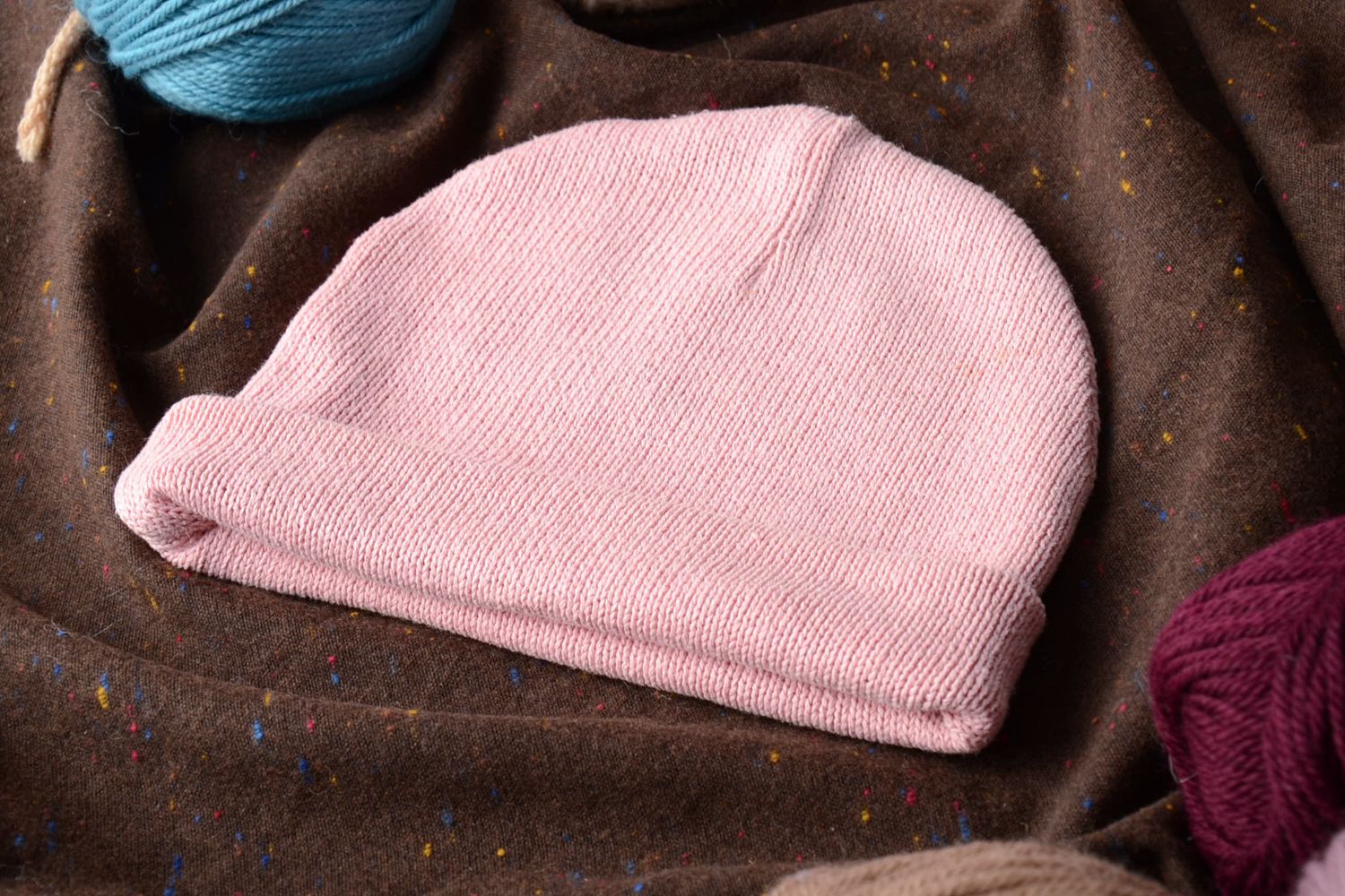 Pink crochet wool sock hat photo 2