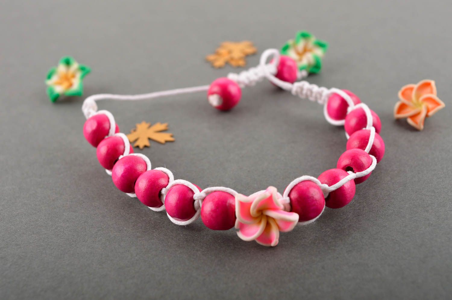 Handmade wooden wrist bracelet unusual pink bracelet stylish accessory photo 1