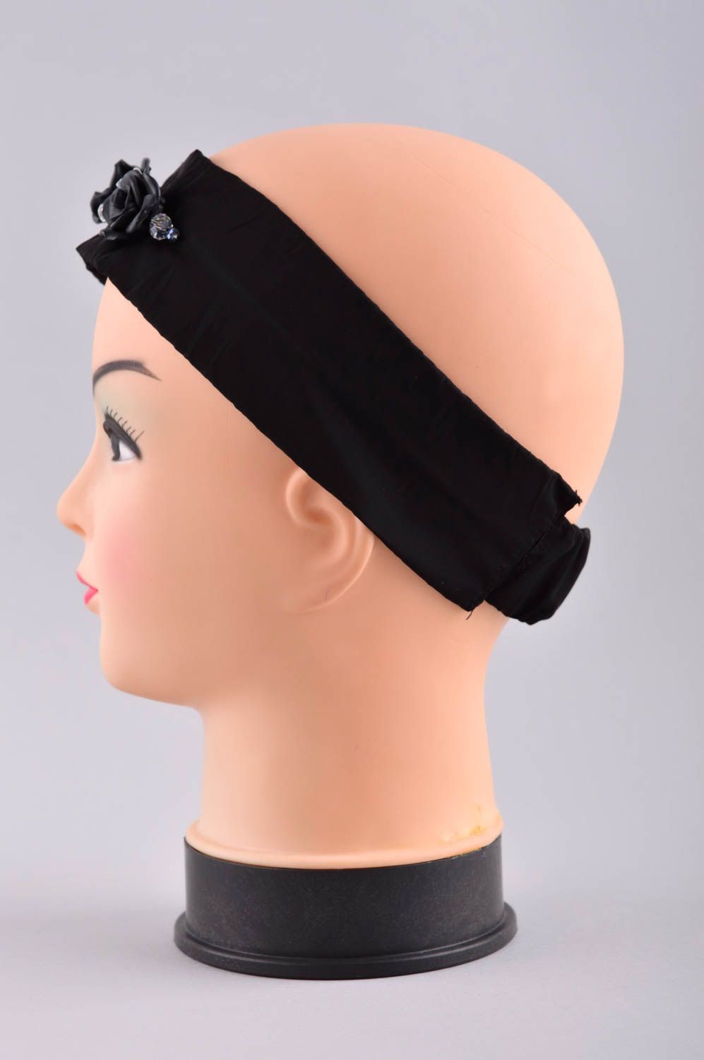 Bandeau cheveux Accessoire femme fait main noir en tissu design Cadeau femme photo 3
