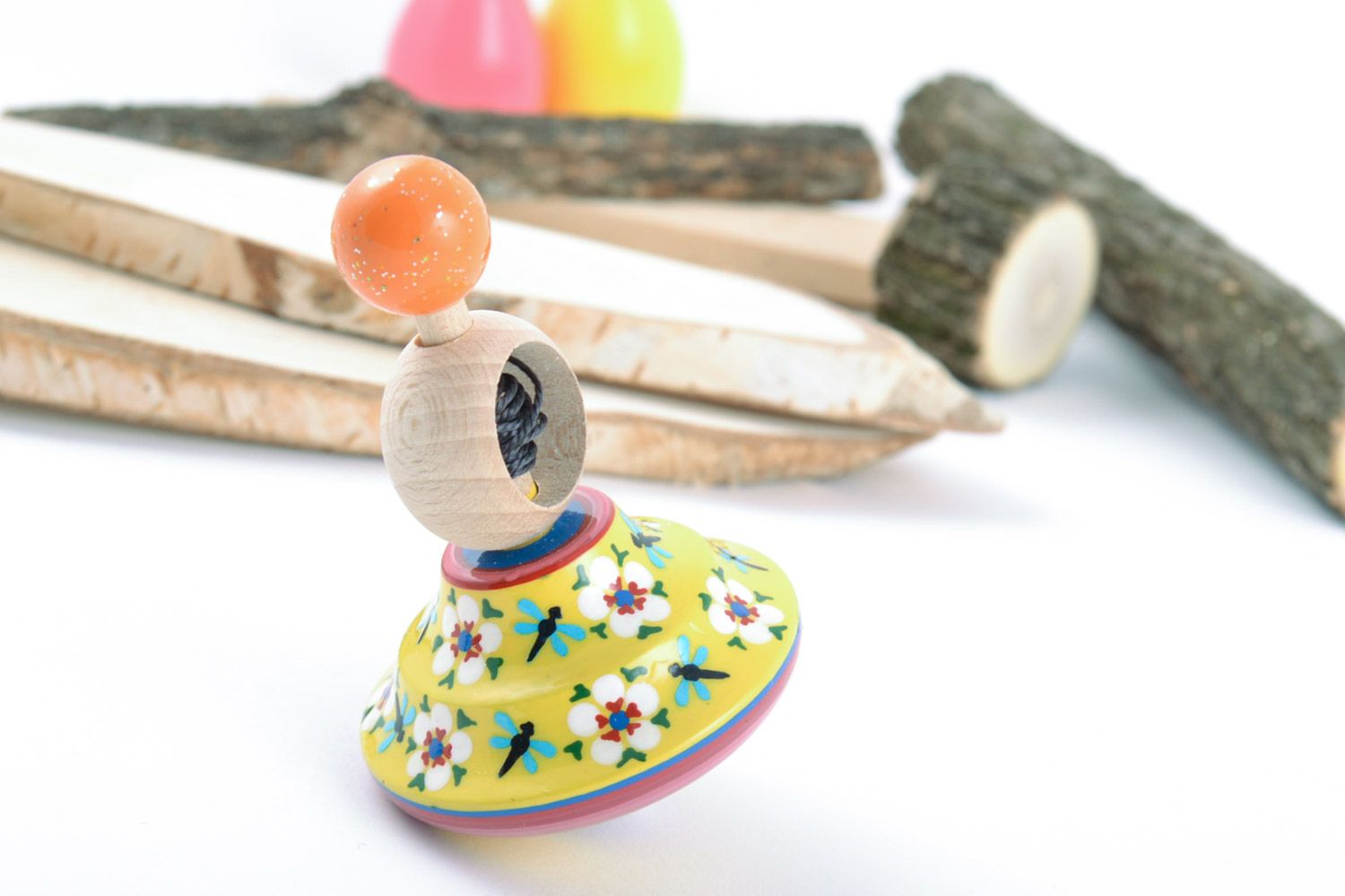 Painted handmade spinning top made of beech wood motor development toy for children photo 1