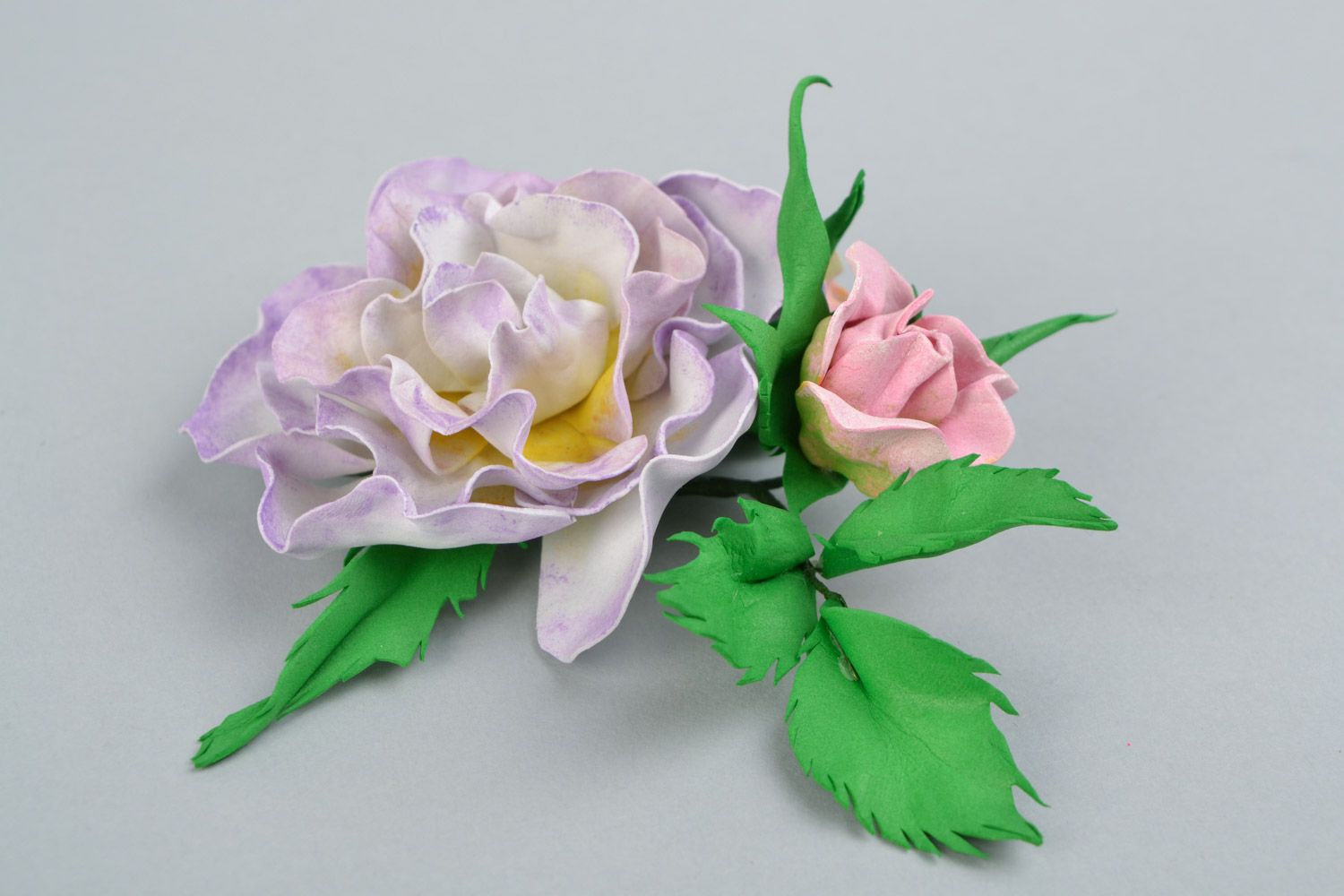 Handmade hair clip brooch with tender violet foamiran rose accessory transformer photo 4