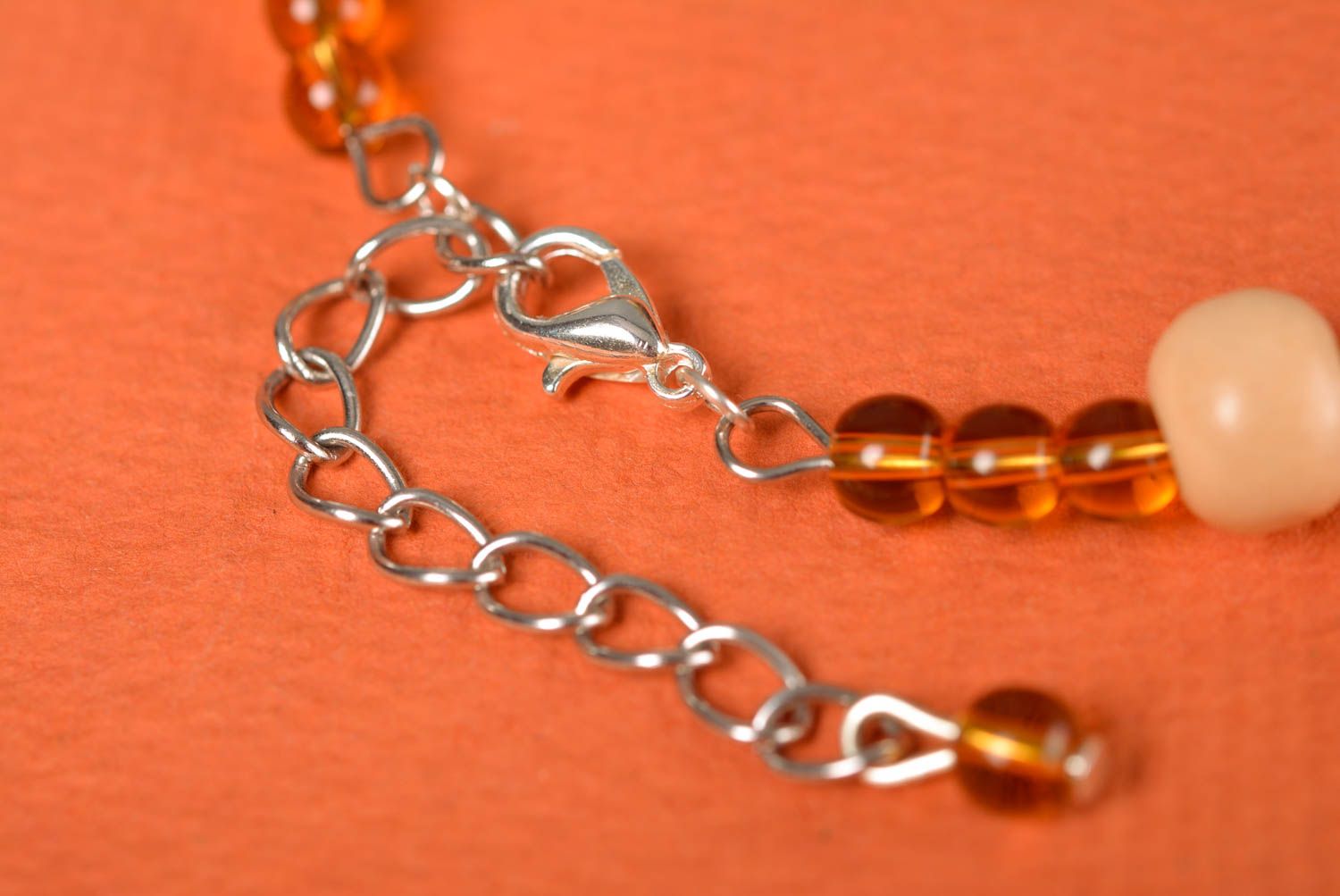 Handmade beautiful metal chain wrist bracelet with polymer clay elements photo 5