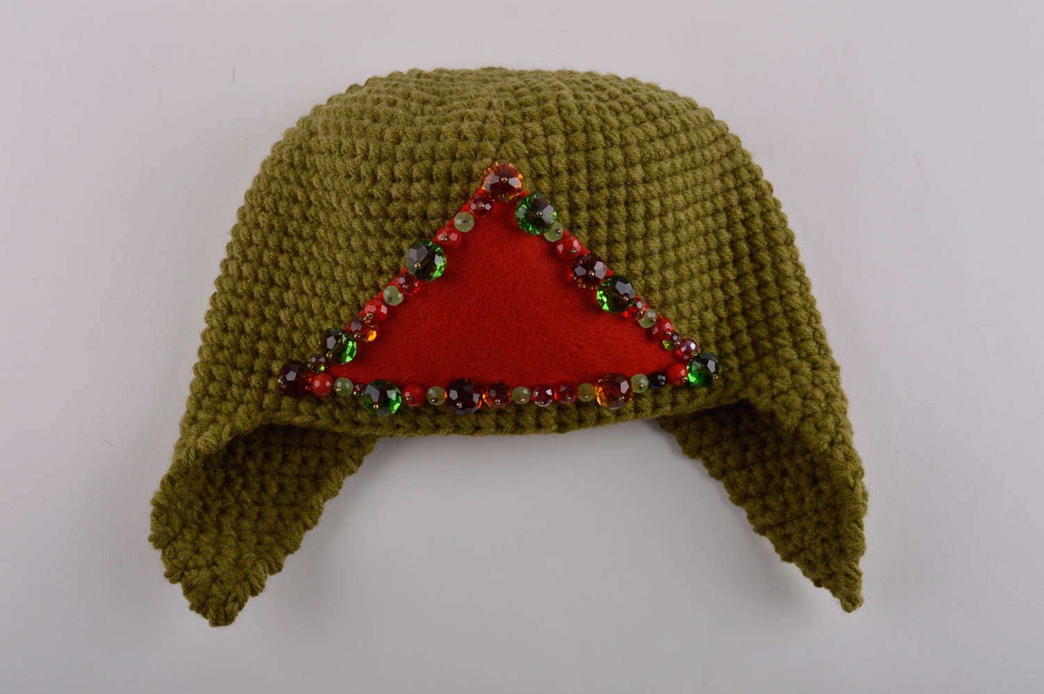 Bonnet cache oreille Chapeau fait main en laine vert Vêtement pour femme photo 5